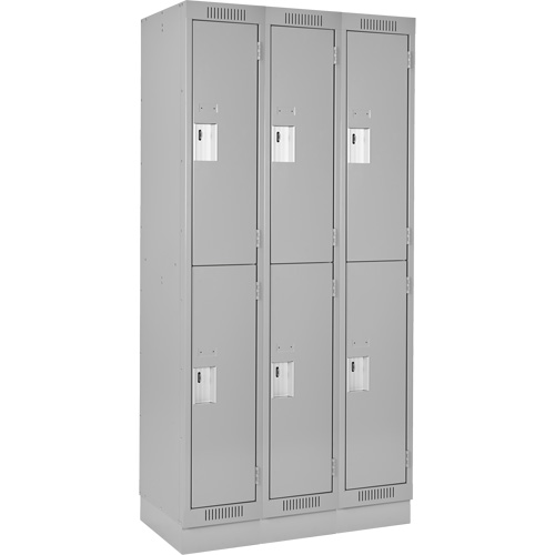 Casiers Clean Line, 2 niveaux, Bloc de 3, 36" x 18" x 76", Acier, Gris, Rivet (assembl&eacute;) Helyx Safety & Industrial Supplies
