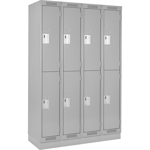 Casiers Clean Line, 2 niveaux, Bloc de 4, 48" x 18" x 76", Acier, Gris, Rivet (assembl&eacute;) Helyx Safety & Industrial Supplies