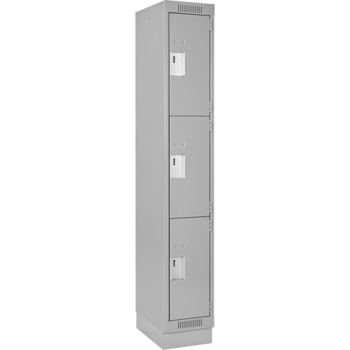 Clean Line Lockers, 3 -tier, 12" x 18" x 76", Steel, Grey, Rivet (Assembled) Helyx Safety & Industrial Supplies