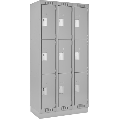 Casiers Clean Line, 3 niveaux, Bloc de 3, 36" x 18" x 76", Acier, Gris, Rivet (assembl&eacute;) Helyx Safety & Industrial Supplies
