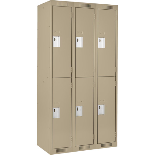 Casiers Clean Line, 2 niveaux, Bloc de 3, 36" x 18" x 72", Acier, Beige, Rivet (assembl&eacute;) Helyx Safety & Industrial Supplies