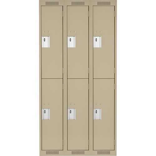 Casiers Clean Line, 2 niveaux, Bloc de 3, 36" x 18" x 72", Acier, Beige, Rivet (assembl&eacute;) Helyx Safety & Industrial Supplies