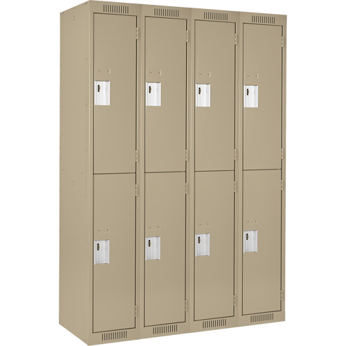 Casiers Clean Line, 2 niveaux, Bloc de 4, 48" x 18" x 72", Acier, Beige, Rivet (assembl&eacute;) Helyx Safety & Industrial Supplies