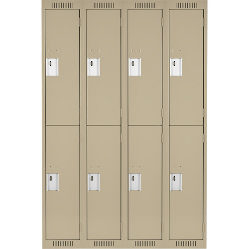 Casiers Clean Line, 2 niveaux, Bloc de 4, 48" x 18" x 72", Acier, Beige, Rivet (assembl&eacute;) Helyx Safety & Industrial Supplies