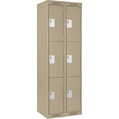 Casiers Clean Line, 3 niveaux, Bloc de 2, 24" x 18" x 72", Acier, Beige, Rivet (assembl&eacute;) Helyx Safety & Industrial Supplies