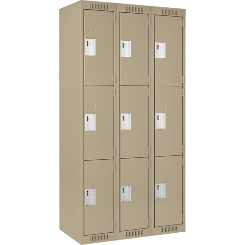 Casiers Clean Line, 3 niveaux, Bloc de 3, 36" x 18" x 72", Acier, Beige, Rivet (assembl&eacute;) Helyx Safety & Industrial Supplies