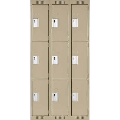 Casiers Clean Line, 3 niveaux, Bloc de 3, 36" x 18" x 72", Acier, Beige, Rivet (assembl&eacute;) Helyx Safety & Industrial Supplies