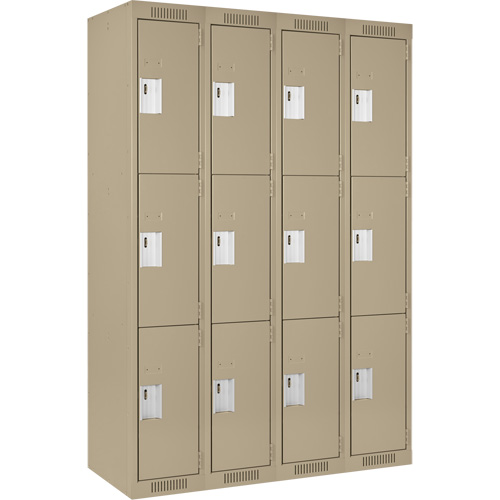 Casiers Clean Line, 3 niveaux, Bloc de 4, 48" x 18" x 72", Acier, Beige, Rivet (assembl&eacute;) Helyx Safety & Industrial Supplies