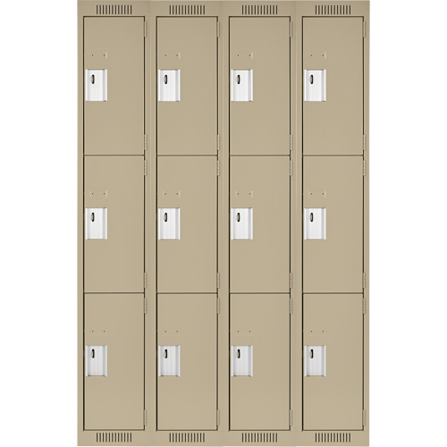 Casiers Clean Line, 3 niveaux, Bloc de 4, 48" x 18" x 72", Acier, Beige, Rivet (assembl&eacute;) Helyx Safety & Industrial Supplies