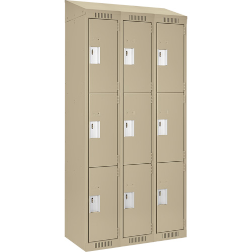 Casiers Clean Line, 3 niveaux, Bloc de 3, 36" x 18" x 78", Acier, Beige, Rivet (assembl&eacute;) Helyx Safety & Industrial Supplies
