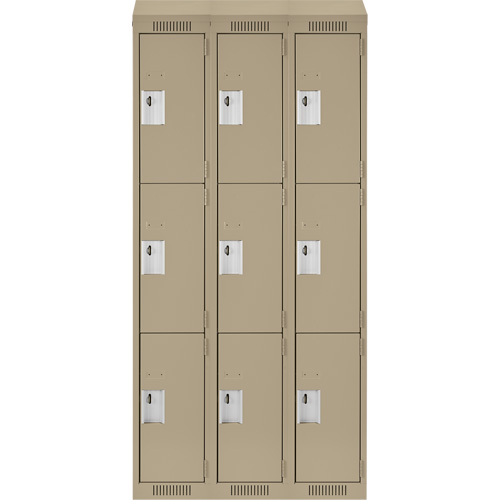 Casiers Clean Line, 3 niveaux, Bloc de 3, 36" x 18" x 78", Acier, Beige, Rivet (assembl&eacute;) Helyx Safety & Industrial Supplies