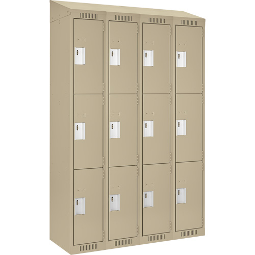 Casiers Clean Line, 3 niveaux, Bloc de 4, 48" x 18" x 78", Acier, Beige, Rivet (assembl&eacute;) Helyx Safety & Industrial Supplies