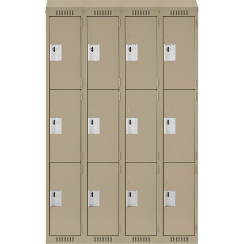 Casiers Clean Line, 3 niveaux, Bloc de 4, 48" x 18" x 78", Acier, Beige, Rivet (assembl&eacute;) Helyx Safety & Industrial Supplies