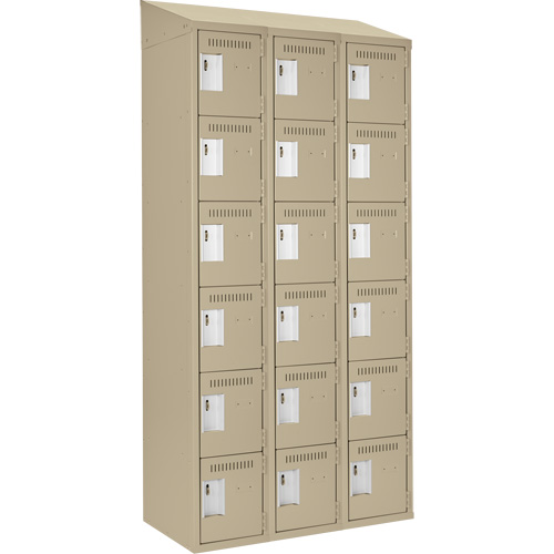 Petits casiers Clean Line, 6 niveaux, Bloc de 3, 36" x 18" x 78", Acier, Beige, Rivet (assembl&eacute;) Helyx Safety & Industrial Supplies