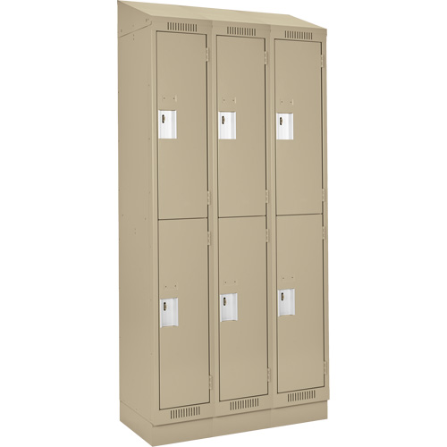 Casiers Clean Line, 2 niveaux, Bloc de 3, 36" x 18" x 82", Acier, Beige, Rivet (assembl&eacute;) Helyx Safety & Industrial Supplies