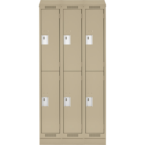 Casiers Clean Line, 2 niveaux, Bloc de 3, 36" x 18" x 82", Acier, Beige, Rivet (assembl&eacute;) Helyx Safety & Industrial Supplies