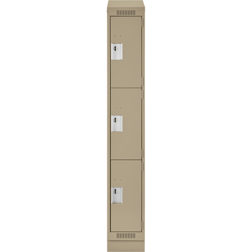 Clean Line Lockers, 3 -tier, 12" x 18" x 82", Steel, Beige, Rivet (Assembled) Helyx Safety & Industrial Supplies