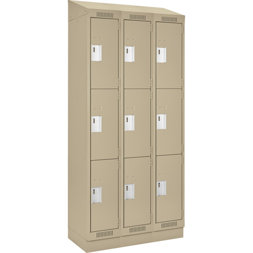 Casiers Clean Line, 3 niveaux, Bloc de 3, 36" x 18" x 82", Acier, Beige, Rivet (assembl&eacute;) Helyx Safety & Industrial Supplies