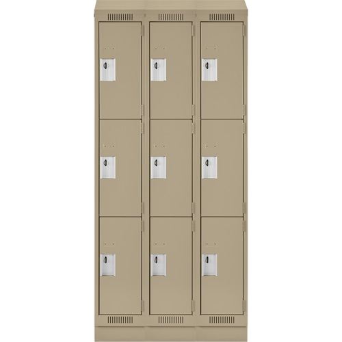 Casiers Clean Line, 3 niveaux, Bloc de 3, 36" x 18" x 82", Acier, Beige, Rivet (assembl&eacute;) Helyx Safety & Industrial Supplies