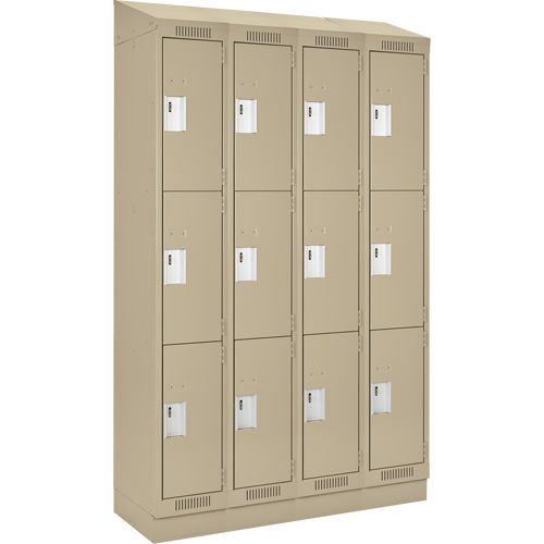 Casiers Clean Line, 3 niveaux, Bloc de 4, 48" x 18" x 82", Acier, Beige, Rivet (assembl&eacute;) Helyx Safety & Industrial Supplies