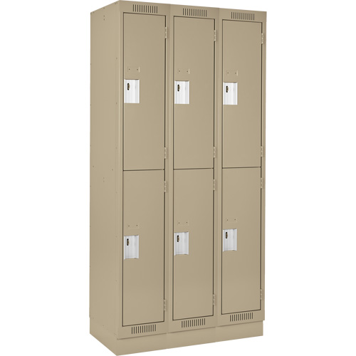Casiers Clean Line, 2 niveaux, Bloc de 3, 36" x 18" x 76", Acier, Beige, Rivet (assembl&eacute;) Helyx Safety & Industrial Supplies