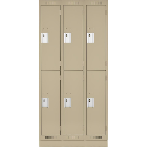 Casiers Clean Line, 2 niveaux, Bloc de 3, 36" x 18" x 76", Acier, Beige, Rivet (assembl&eacute;) Helyx Safety & Industrial Supplies