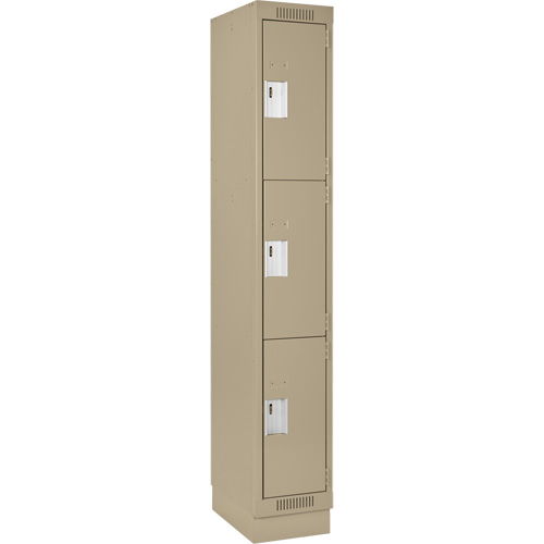 Clean Line Lockers, 3 -tier, 12" x 18" x 76", Steel, Beige, Rivet (Assembled) Helyx Safety & Industrial Supplies