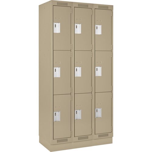 Casiers Clean Line, 3 niveaux, Bloc de 3, 36" x 18" x 76", Acier, Beige, Rivet (assembl&eacute;) Helyx Safety & Industrial Supplies