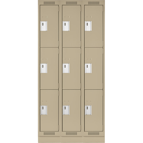 Casiers Clean Line, 3 niveaux, Bloc de 3, 36" x 18" x 76", Acier, Beige, Rivet (assembl&eacute;) Helyx Safety & Industrial Supplies