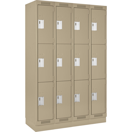 Casiers Clean Line, 3 niveaux, Bloc de 4, 48" x 18" x 76", Acier, Beige, Rivet (assembl&eacute;) Helyx Safety & Industrial Supplies