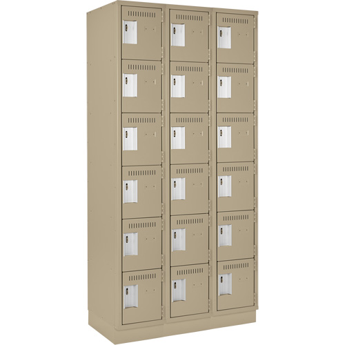 Petits casiers Clean Line, 6 niveaux, Bloc de 3, 36" x 18" x 76", Acier, Beige, Rivet (assembl&eacute;) Helyx Safety & Industrial Supplies