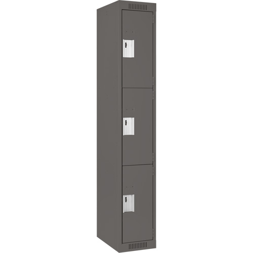 Clean Line Lockers, 3 -tier, 12" x 18" x 72", Steel, Charcoal, Rivet (Assembled) Helyx Safety & Industrial Supplies