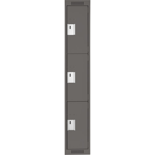 Clean Line Lockers, 3 -tier, 12" x 18" x 72", Steel, Charcoal, Rivet (Assembled) Helyx Safety & Industrial Supplies