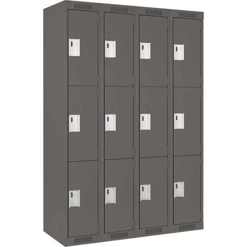 Casiers Clean Line, 3 niveaux, Bloc de 4, 48" x 18" x 72", Acier, Charbon, Rivet (assembl&eacute;) Helyx Safety & Industrial Supplies