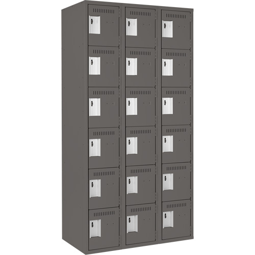 Clean Line Lockerette, 6 -tier, Bank of 3, 36" x 18" x 72", Steel, Charcoal, Rivet (Assembled) Helyx Safety & Industrial Supplies