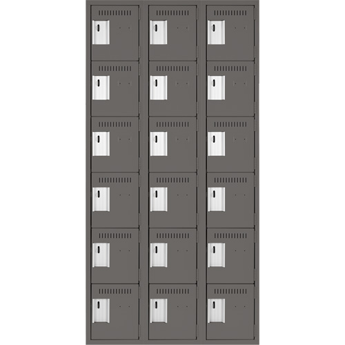 Clean Line Lockerette, 6 -tier, Bank of 3, 36" x 18" x 72", Steel, Charcoal, Rivet (Assembled) Helyx Safety & Industrial Supplies