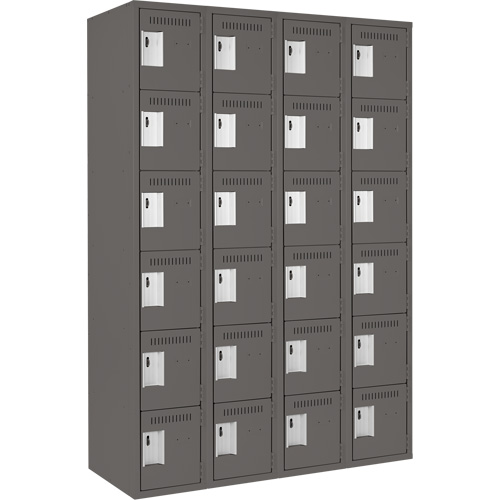 Clean Line Lockerette, 6 -tier, Bank of 4, 48" x 18" x 72", Steel, Charcoal, Rivet (Assembled) Helyx Safety & Industrial Supplies