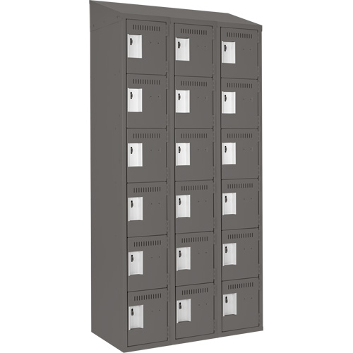 Clean Line Lockerette, 6 -tier, Bank of 3, 36" x 18" x 78", Steel, Charcoal, Rivet (Assembled) Helyx Safety & Industrial Supplies