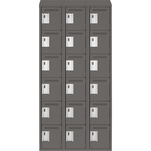 Clean Line Lockerette, 6 -tier, Bank of 3, 36" x 18" x 78", Steel, Charcoal, Rivet (Assembled) Helyx Safety & Industrial Supplies