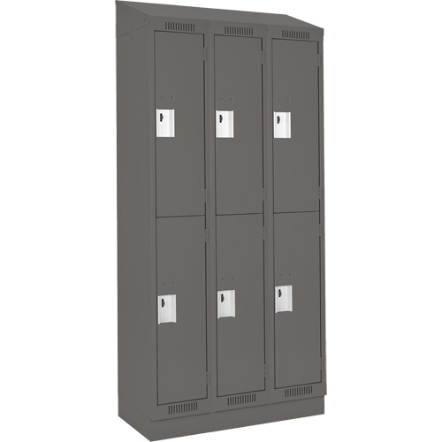Clean Line Lockers, 2 -tier, Bank of 3, 36" x 18" x 82", Steel, Charcoal, Rivet (Assembled) Helyx Safety & Industrial Supplies