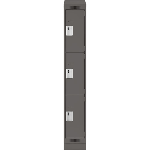 Clean Line Lockers, 3 -tier, 12" x 18" x 82", Steel, Charcoal, Rivet (Assembled) Helyx Safety & Industrial Supplies
