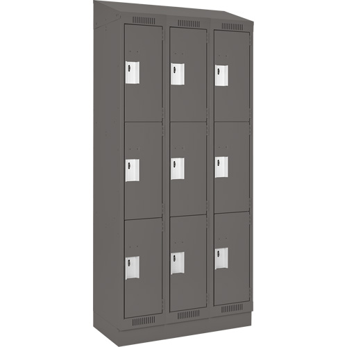 Clean Line Lockers, 3 -tier, Bank of 3, 36" x 18" x 82", Steel, Charcoal, Rivet (Assembled) Helyx Safety & Industrial Supplies