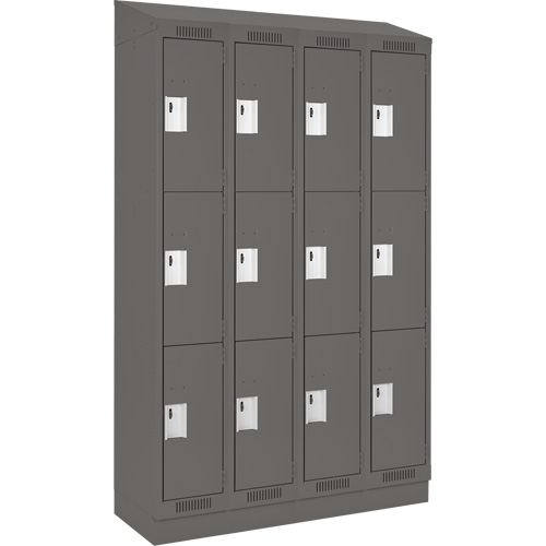 Clean Line Lockers, 3 -tier, Bank of 4, 48" x 18" x 82", Steel, Charcoal, Rivet (Assembled) Helyx Safety & Industrial Supplies