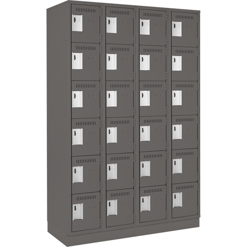 Clean Line Lockerette, 6 -tier, Bank of 4, 48" x 18" x 76", Steel, Charcoal, Rivet (Assembled) Helyx Safety & Industrial Supplies