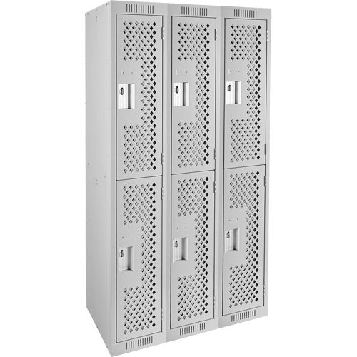 Casiers Clean Line, 2 niveaux, Bloc de 3, 36" x 15" x 72", Acier, Gris, Rivet (assembl&eacute;), Perfor&eacute; Helyx Safety & Industrial Supplies