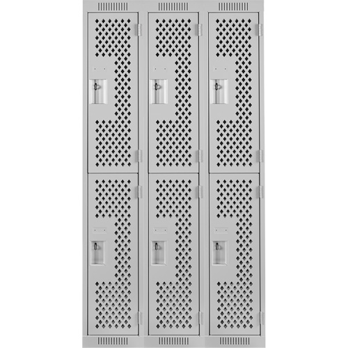Casiers Clean Line, 2 niveaux, Bloc de 3, 36" x 15" x 72", Acier, Gris, Rivet (assembl&eacute;), Perfor&eacute; Helyx Safety & Industrial Supplies