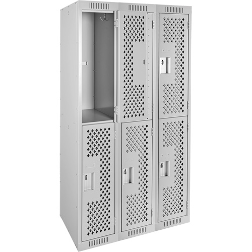 Casiers Clean Line, 2 niveaux, Bloc de 3, 36" x 15" x 72", Acier, Gris, Rivet (assembl&eacute;), Perfor&eacute; Helyx Safety & Industrial Supplies