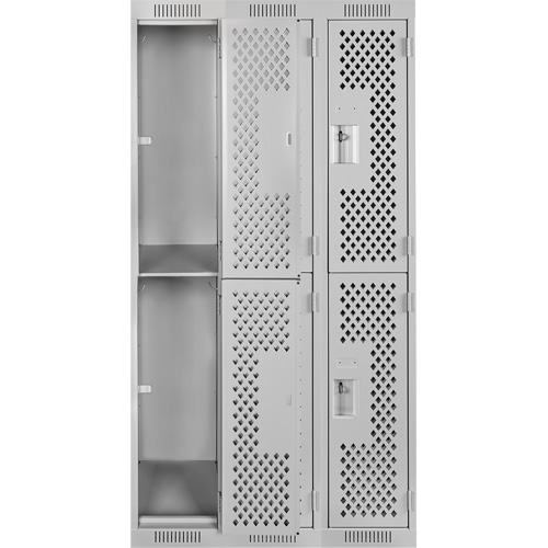 Casiers Clean Line, 2 niveaux, Bloc de 3, 36" x 15" x 72", Acier, Gris, Rivet (assembl&eacute;), Perfor&eacute; Helyx Safety & Industrial Supplies