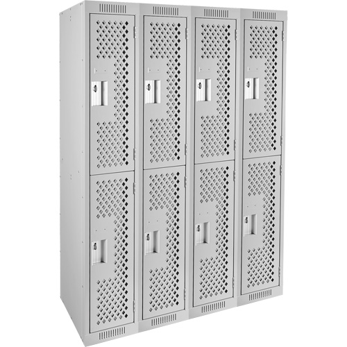 Casiers Clean Line, 2 niveaux, Bloc de 4, 48" x 15" x 72", Acier, Gris, Rivet (assembl&eacute;), Perfor&eacute; Helyx Safety & Industrial Supplies