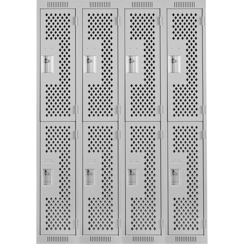 Casiers Clean Line, 2 niveaux, Bloc de 4, 48" x 15" x 72", Acier, Gris, Rivet (assembl&eacute;), Perfor&eacute; Helyx Safety & Industrial Supplies